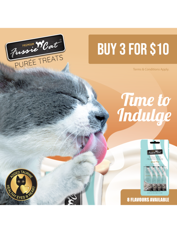 3 FOR $10: Fussie Cat Puree Premium Tuna with Salmon Cat Treats 14gx4 Sale