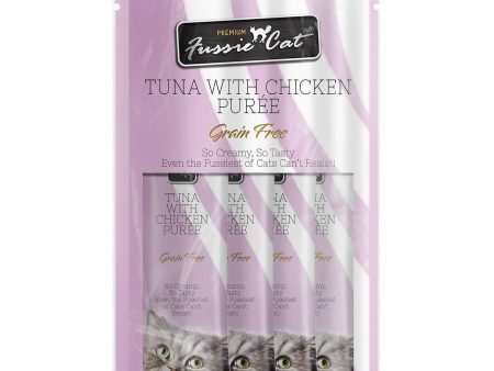 3 FOR $10: Fussie Cat Puree Premium Tuna with Chicken Cat Treats 14gx4 Hot on Sale