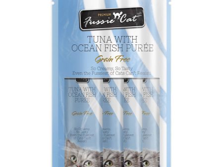 3 FOR $10: Fussie Cat Puree Premium Tuna with Ocean Fish Cat Treats 14gx4 Online now