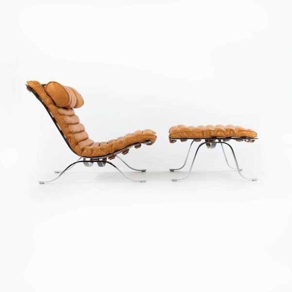 1960s Lounge Chair and Ottoman attributed to Arne Norell as Ari Chair with New Cognac Leather Fashion