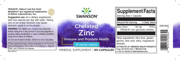 Zinc - 30 mg 90 capsules Albion Chelated Supply