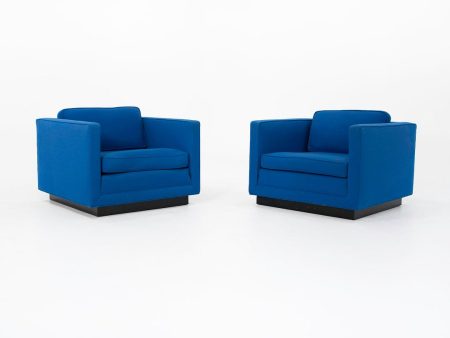 1970s Tuxedo Club Chairs Attributed to Nicos Zographos for Zographos Designs Ltd. in Blue Fabric Online Sale