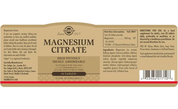 Magnesium Citrate 400 mg 60 Tablets Online Hot Sale