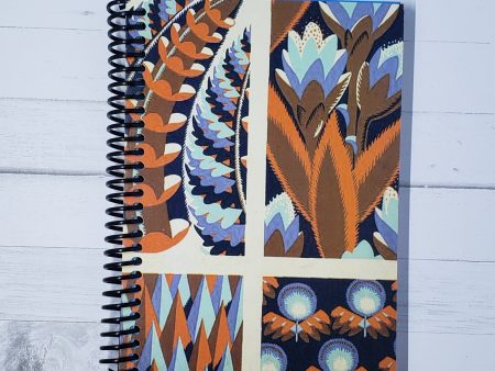 Blue and Orange Floral Design Unlined 5x7 Notebook For Sale