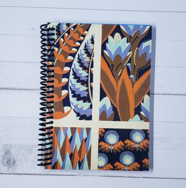 Blue and Orange Floral Design Unlined 5x7 Notebook For Sale