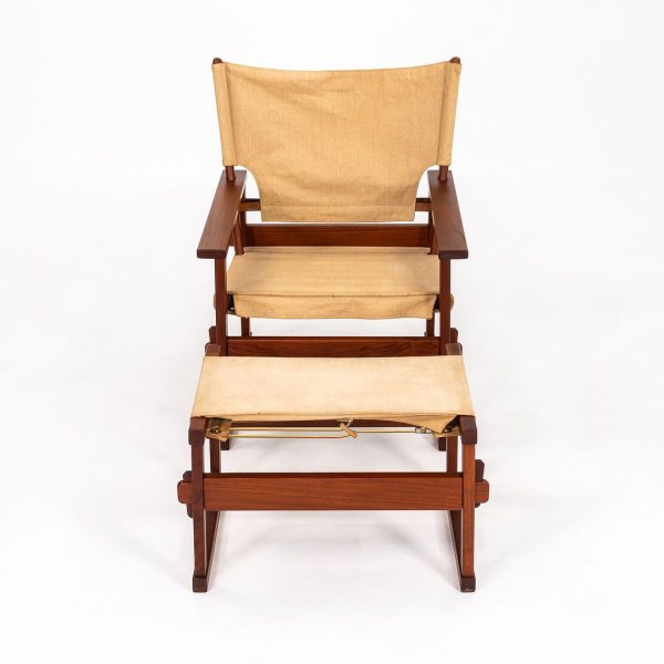 1950s Safari Armchair and Ottoman by Poul Hundevad for Vamdrup Stolefabrik in Canvas and Teak For Cheap