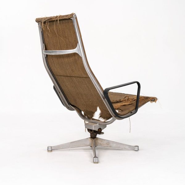 1958 Eames Aluminum Group Reclining Lounge Chair by Charles and Ray Eames for Herman Miller in Rare Saran Fabric For Discount