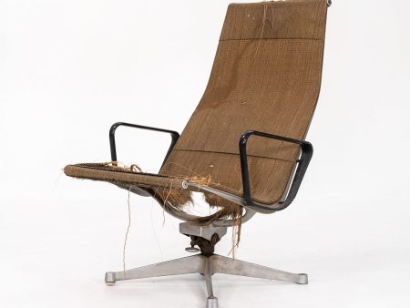 1958 Eames Aluminum Group Reclining Lounge Chair by Charles and Ray Eames for Herman Miller in Rare Saran Fabric For Discount