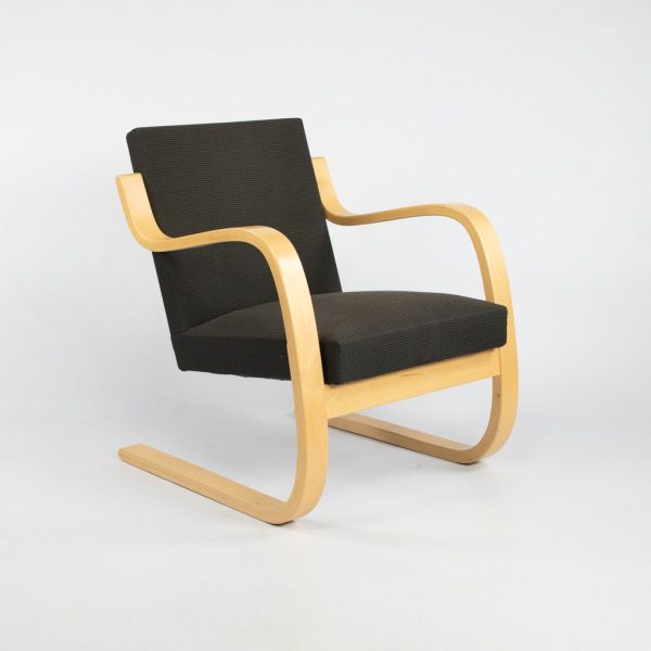 2000s Pair of Model 402 Chairs by Aino and Alvar Aalto for Artek in Birch and Dark Fabric For Discount