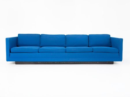 1970s Tuxedo Sofa Attributed to Nicos Zographos for Zographos Designs Ltd. in Blue Fabric For Cheap