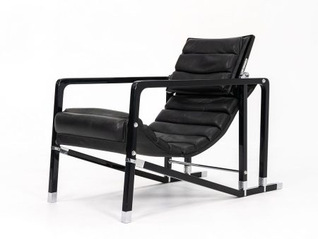 1980s Transat Lounge Chair by Eileen Gray for Ecart International in Black Leather and Lacquered Wood For Cheap