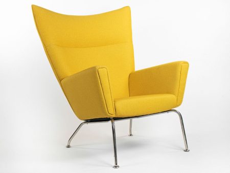 2015 Model CH445 Wing Lounge Chair by Hans Wegner for Carl Hansen & Søn in Yellow Fabric For Discount