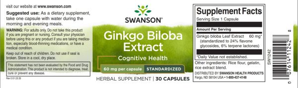 Ginkgo Biloba Extract 24% - 60 mg 30 capsules Online Hot Sale