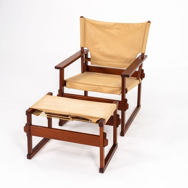 1950s Safari Armchair and Ottoman by Poul Hundevad for Vamdrup Stolefabrik in Canvas and Teak For Cheap