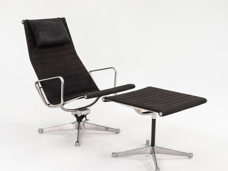 1960s Aluminum Group Lounge Chair and Ottoman, EA125 and EA124 by Charles and Ray Eames for Herman Miller in Black Fabric Online Hot Sale