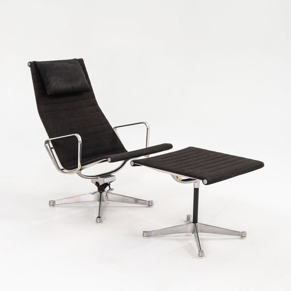 1960s Aluminum Group Lounge Chair and Ottoman, EA125 and EA124 by Charles and Ray Eames for Herman Miller in Black Fabric Online Hot Sale