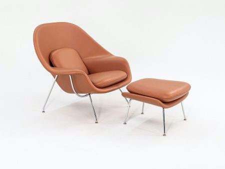 1990s Womb Chair and Ottoman, Models 70L and 74Y, by Eero Saarinen for Knoll in Cognac Leather Supply