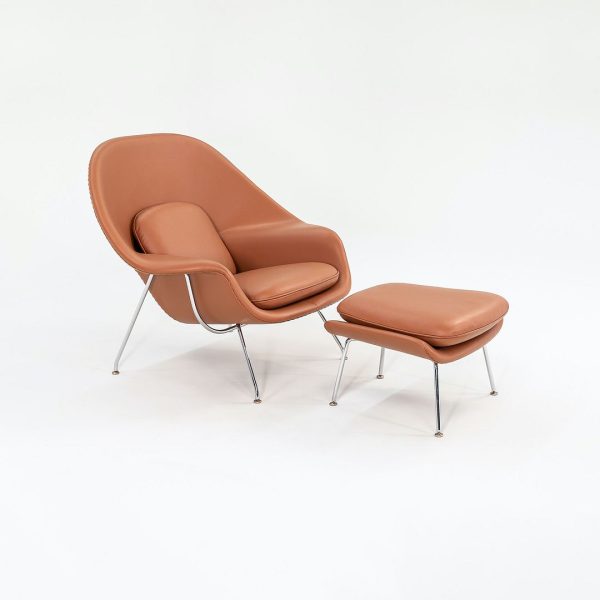 1990s Womb Chair and Ottoman, Models 70L and 74Y, by Eero Saarinen for Knoll in Cognac Leather Supply