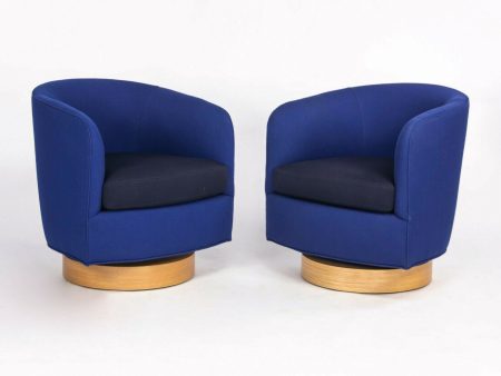 2018 Milo Baughman for Thayer Coffin Papa Roxy Swivel Lounge Chair Blue Fabric Supply