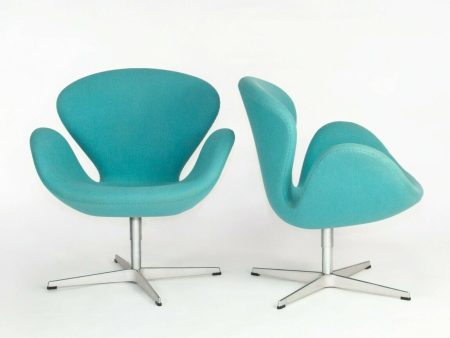 2004 Arne Jacobsen Swan Chairs by Fritz Hansen in Turquoise Hopsack Fabric Supply