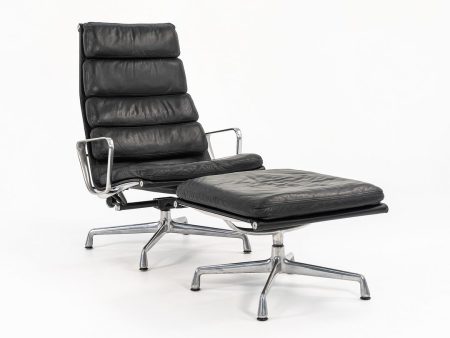 1988 Soft Pad Lounge Chair and Ottoman by Charles and Ray Eames for Herman Miller in Black Leather Online Sale