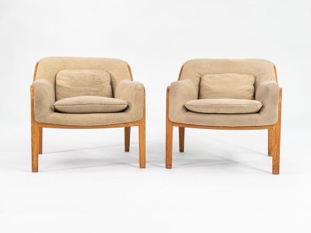 1970s Pair of 1315 Lounge Chairs by Bill Stephens for Knoll in Oak and Fabric Online Hot Sale