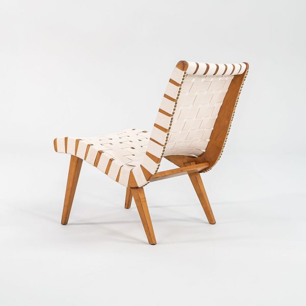 1946 Pair of Knoll Risom Lounge Chair, Model 654LC by Jens Risom for Knoll in Birch with Webbing Supply