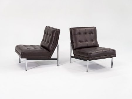 1960s Pair of Florence Knoll Parallel Bar System Lounge Chairs, Model 51, in New Brown Leather For Cheap