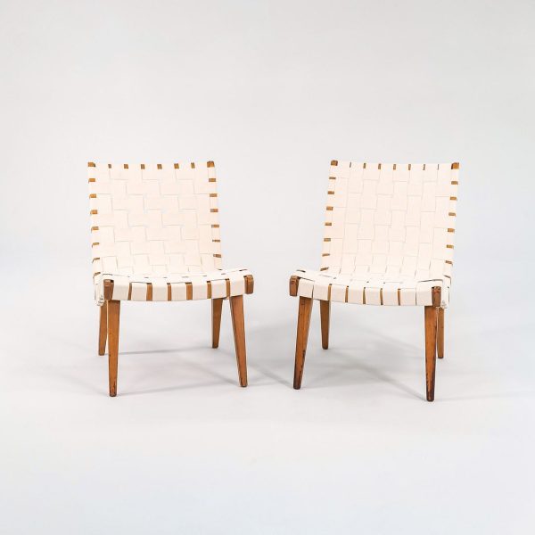 1946 Pair of Knoll Risom Lounge Chair, Model 654LC by Jens Risom for Knoll in Birch with Webbing Supply