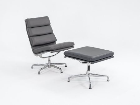 1990s Eames Soft Pad Lounge Chair and Ottoman, Models EA214 and EA223 by Charles and Ray Eames for Herman Miller in MINT Grey Leather Online now