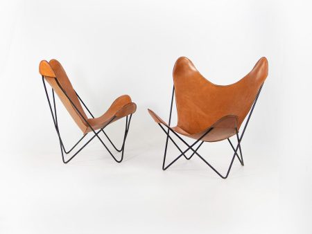 1950s Butterfly Chairs By Jorge Ferrari-Hardoy, Antonio Bonet, And Juan Kurchan For Knoll in Cognac Leather For Cheap