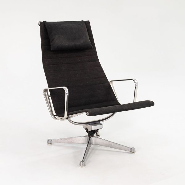 1960s Aluminum Group Lounge Chair and Ottoman, EA125 and EA124 by Charles and Ray Eames for Herman Miller in Black Fabric Online Hot Sale