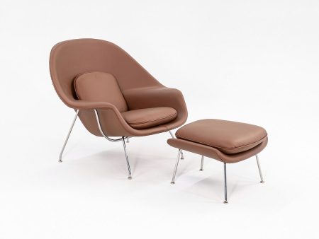 1980s Knoll Womb Chair And Ottoman, Models 70L and 74Y, by Eero Saarinen For Knoll with New Brown Leather Upholstery Cheap