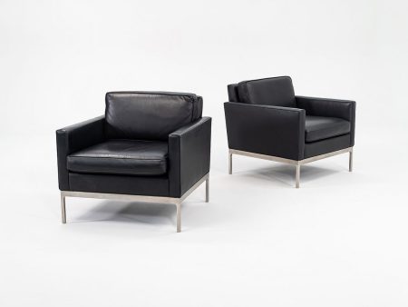 1990s No 70 Club Chair by Nicos Zographos for Zographos Designs Ltd in Black Leather and Brushed Stainless Cheap