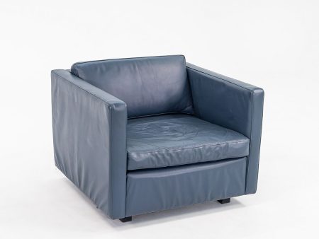 1980s Pfister Lounge Chair, Model 1051C by Charles Pfister for Knoll in Blue Leather Hot on Sale