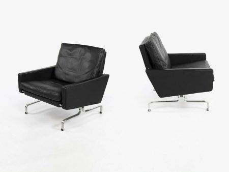 2010 Pair of Poul Kjaerholm for Fritz Hansen PK31 Easy Lounge Chair Black Leather Supply